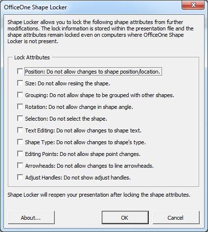 OfficeOne Shape Locker dialog box OfficeOne Shape Locker dialog box