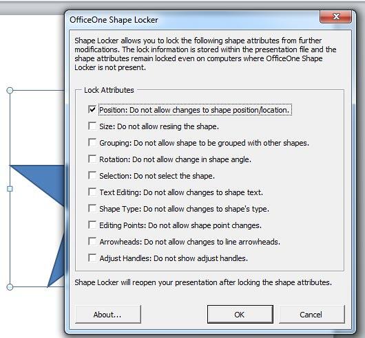 Position check-box selected within OfficeOne Shape Locker dialog box
