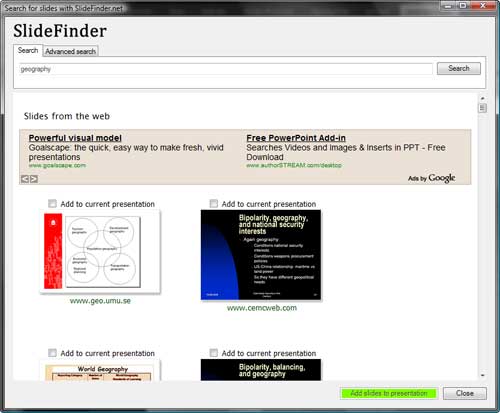 Search for slides with SlideFinder.net