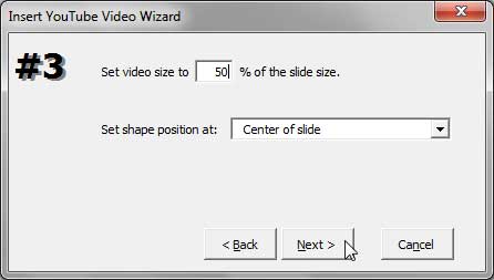 Options to set YouTube Video size and position on PowerPoint slide