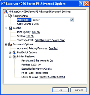 You can reach the property sheet for any printer from within the Print dialog box