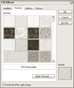 The Texture tab of the Fill Effects dialog box The Texture tab of the Fill Effects dialog box