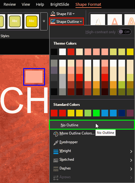 No outline for the rectangle