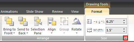 Size dialog launcher