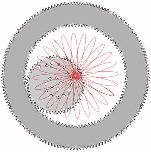 Spirograph drawn with plastic gears