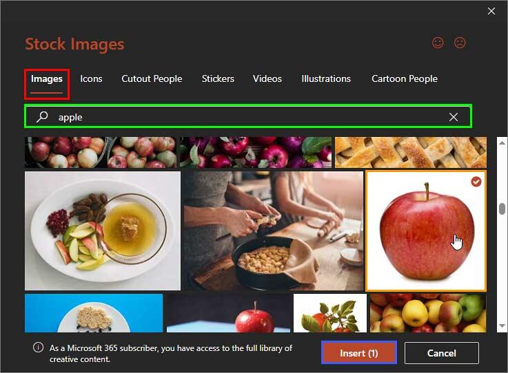 Stock Images dialog box