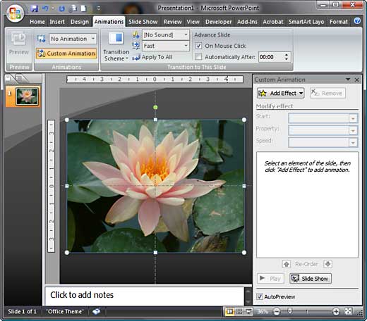Custom Animation task pane Custom Animation task pane