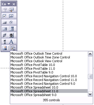 Choose the Microsoft Office Spreadsheet Object