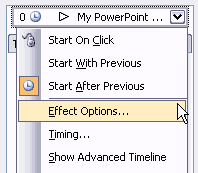 Effect options for the media playlist 