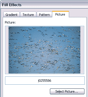 Picture tab in the Fill Effects dialog box Picture tab in the Fill Effects dialog box