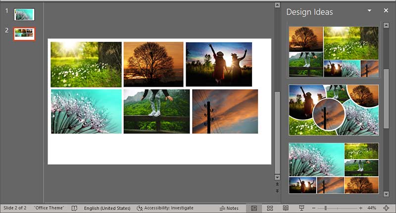 Design Ideas Task Pane with picture slide layouts