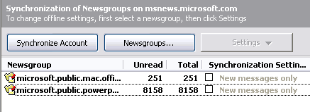 Subscribed newsgroups