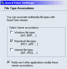 Choose Macintosh files types in QuickTime Settings