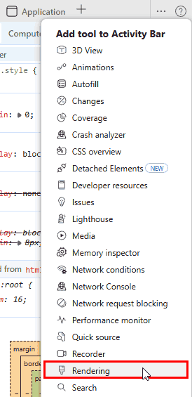Choose the Rendering tab