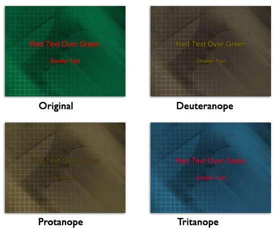 More results for various types of color vision deficiencies using a red and green color combination