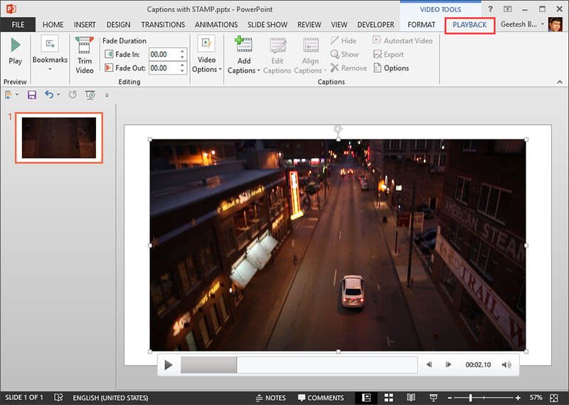 Select the Playback tab Select the Playback tab