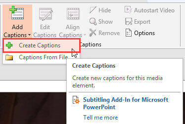 Create Captions option selected