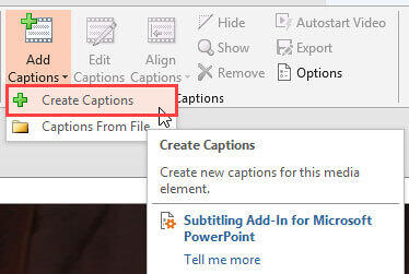 Create Captions option selected Create Captions option selected