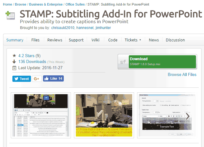 SourceForge STAMP PowerPoint Add-In web page