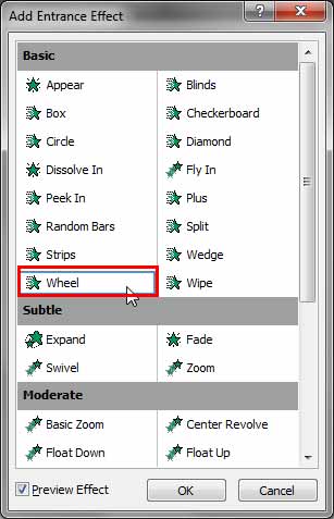 Add Entrance Effect dialog box Add Entrance Effect dialog box