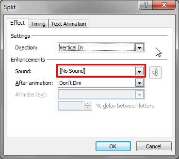 Sound option within animation dialog box