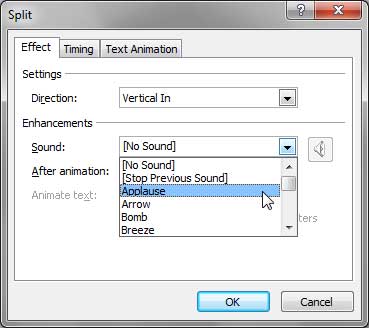 Applause sound selected to play along with the animation Applause sound selected to play along with the animation