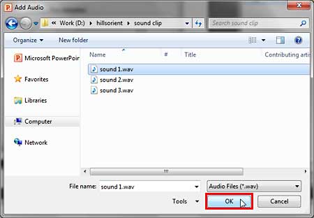 Add Audio dialog box Add Audio dialog box