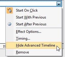 Hide Advanced Timeline option selected