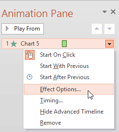 Effect Options to be selected for the animation