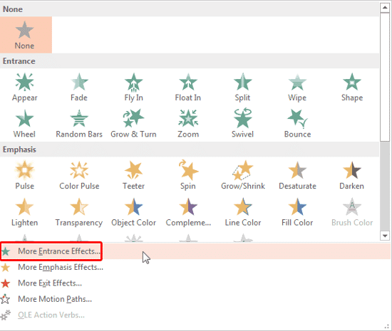 More Entrance Effects option More Entrance Effects option