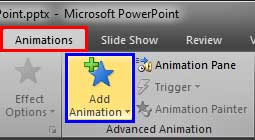 Add Animation button within the Animations tab Add Animation button within the Animations tab