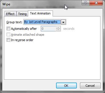 Text animation options Text animation options