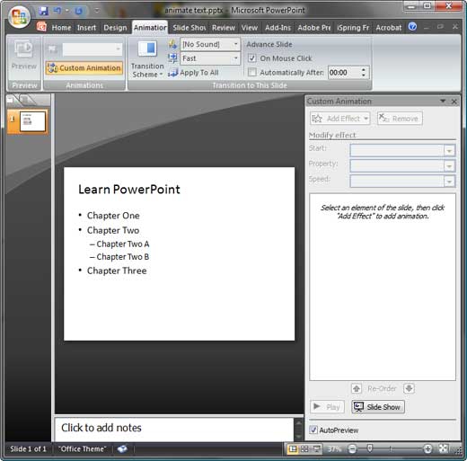 Animate Text in PowerPoint 2007 for Windows