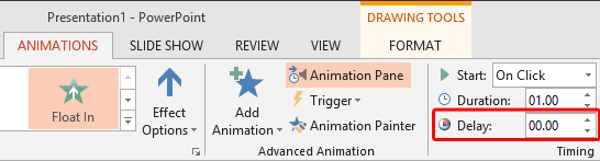 Delay box within the Animations tab