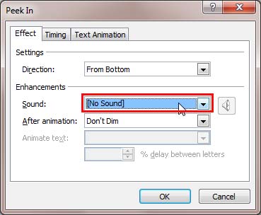 Sound option within your animation dialog box Sound option within your animation dialog box