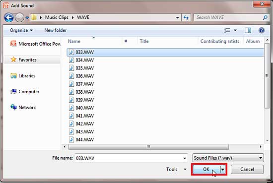 Add Sound dialog box Add Sound dialog box