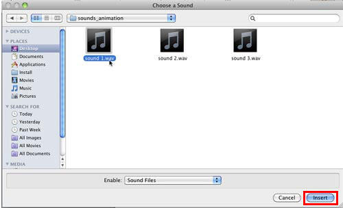 Choose a Sound dialog box Choose a Sound dialog box