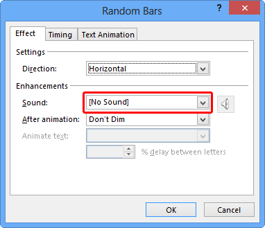 Sound option within animation dialog box