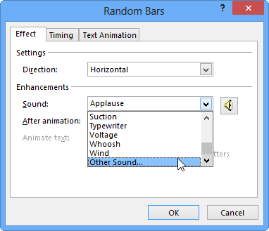 Other Sound option within the Sound drop-down list
