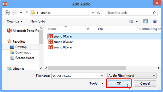 Add Audio dialog box