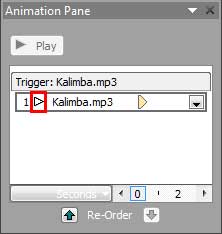 Animation Pane displaying Play media action added by default, to the selected audio clip