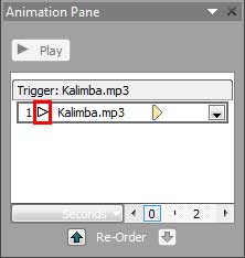 Animation Pane displaying Play media action added by default, to the selected audio clip Animation Pane displaying Play media action added by default, to the selected audio clip