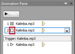 Animation Pane displaying Stop media action added to the audio clip