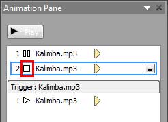 Animation Pane displaying Stop media action added to the audio clip Animation Pane displaying Stop media action added to the audio clip
