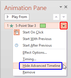Hide Advanced Timeline option selected
