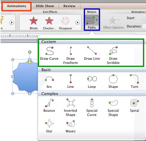 Custom Motion Paths within the Motion Paths drop-down gallery Custom Motion Paths within the Motion Paths drop-down gallery