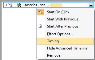 Timing option selected for animation Timing option selected for animation