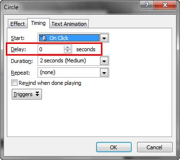Delay option within your animation dialog box Delay option within your animation dialog box
