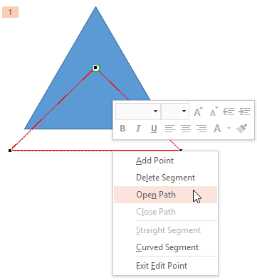 Line segment editing options for a closed Motion Path