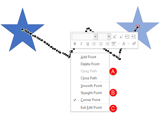 Motion Path in Edit Points mode, with point editing options Motion Path in Edit Points mode, with point editing options